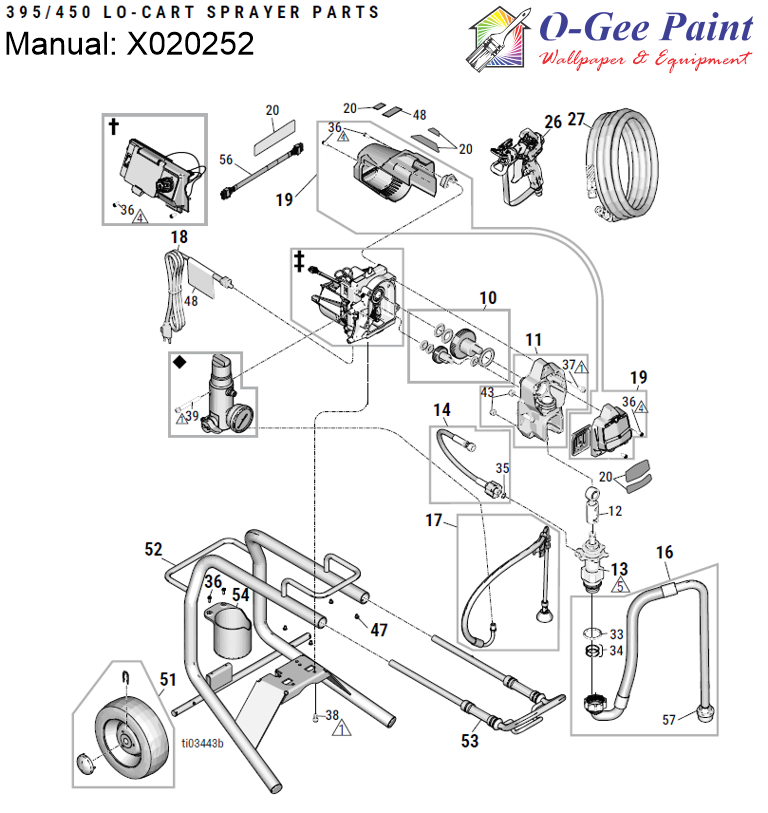 graco ultra 395 and 450 lo-boy cart sprayer parts main assembly