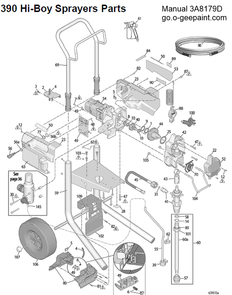graco 390 Cordless electric paint sprayer Hi-boy main assembly