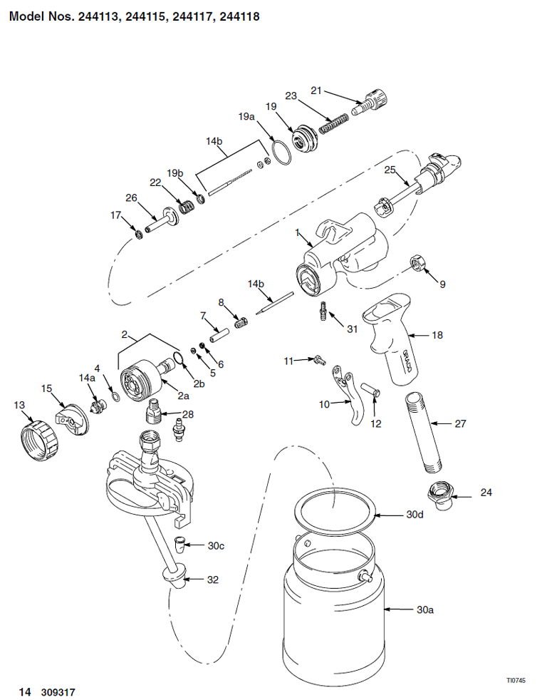 Exploded view graco hvlp turbine gun