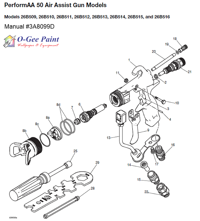 Graco air assisted airless spray gun PerformAA 50 parts