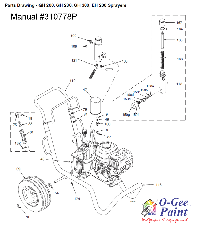 graco GH200, 230, 300 airless paint sprayer main assembly