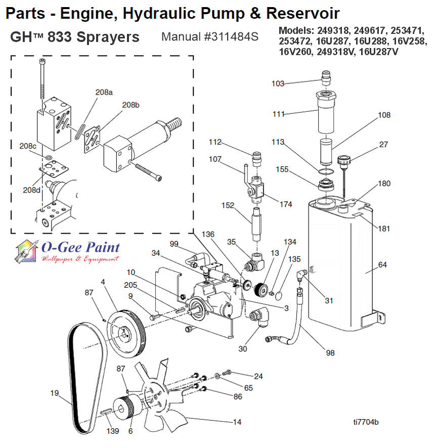 Graco gh 833 engine hydraulic pump and reservoir parts