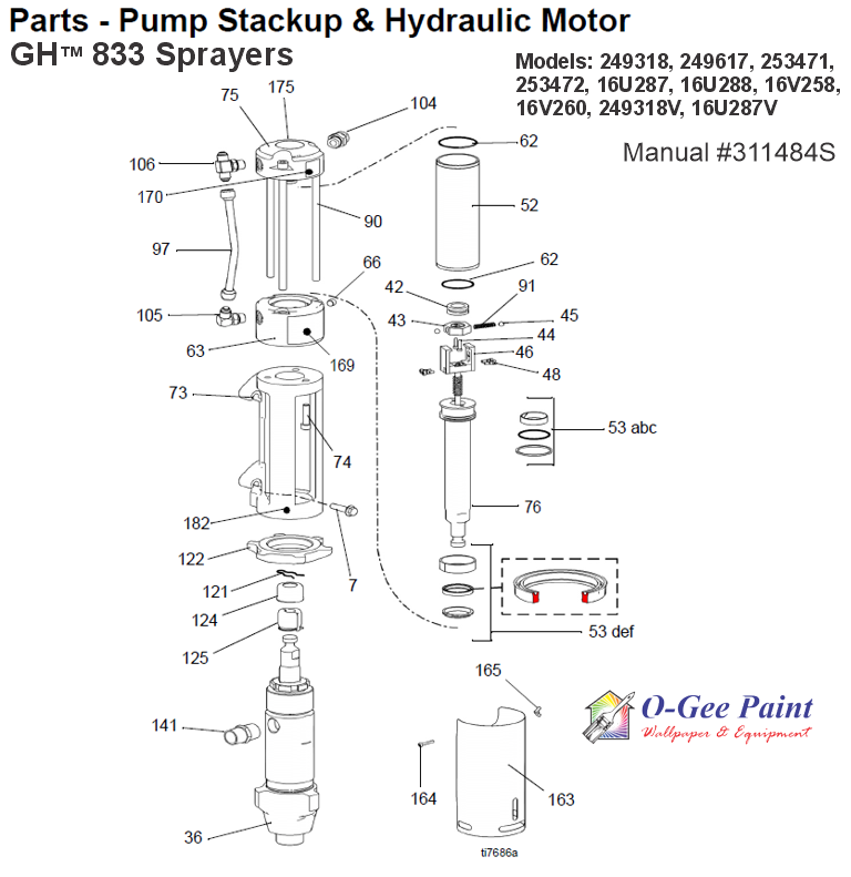 Graco gh833 pump stackup and hydraulic parts