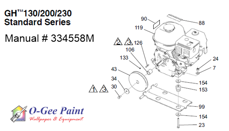 graco GH200, 230, 300 airless paint sprayer fan and belt assembly parts