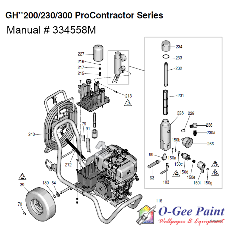 graco GH200, 230, 300 airless paint sprayer Filter and cart assembly parts