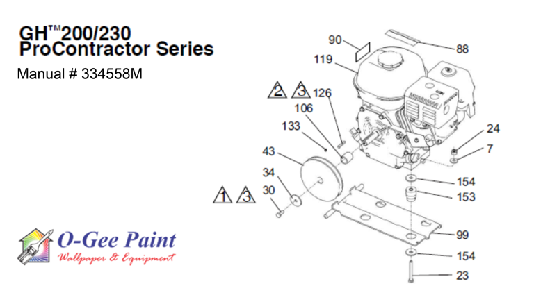 graco GH200, 230 airless paint sprayer engine an mount assembly parts