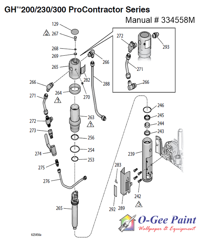 graco GH200, 230, 300 procontractor airless paint sprayer hydraulic motor assembly parts