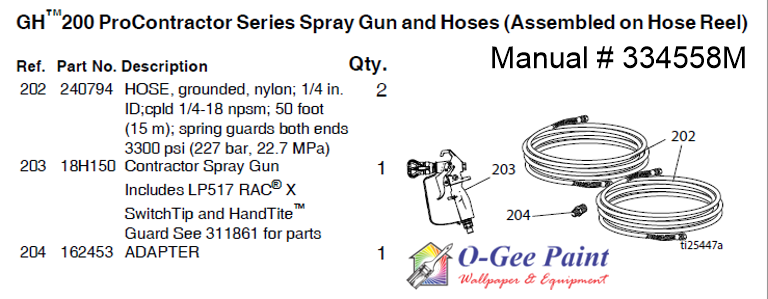 graco GH200 ProContractor airless paint spray gun and hose assembly parts