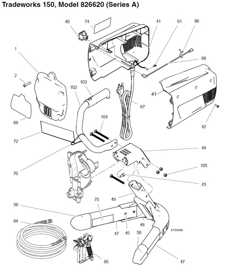 tradeworkes 150 series a frame parts exploded view