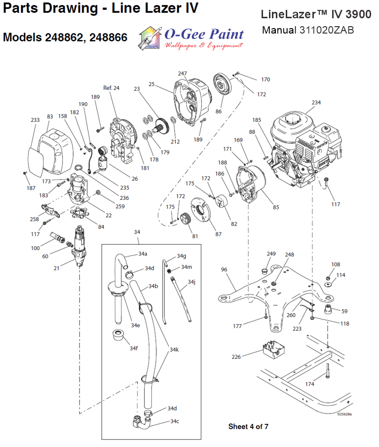 Graco Linelazer iv 3900 motor, drive and fluid section parts