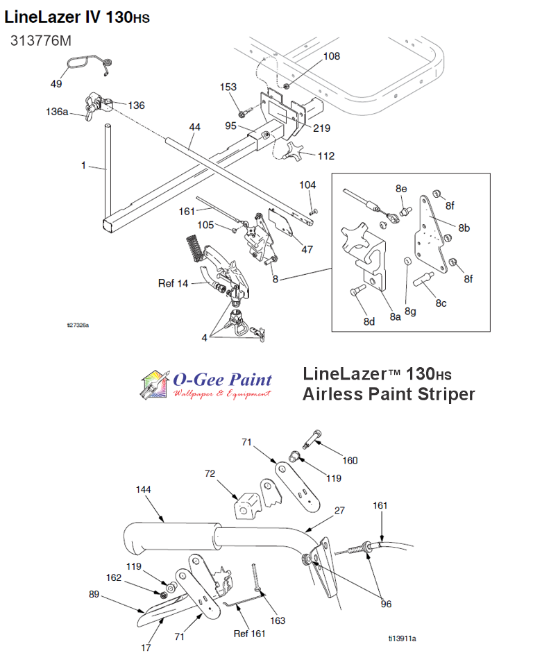 Graco Linelazer iv 130HS gun arm and lever parts