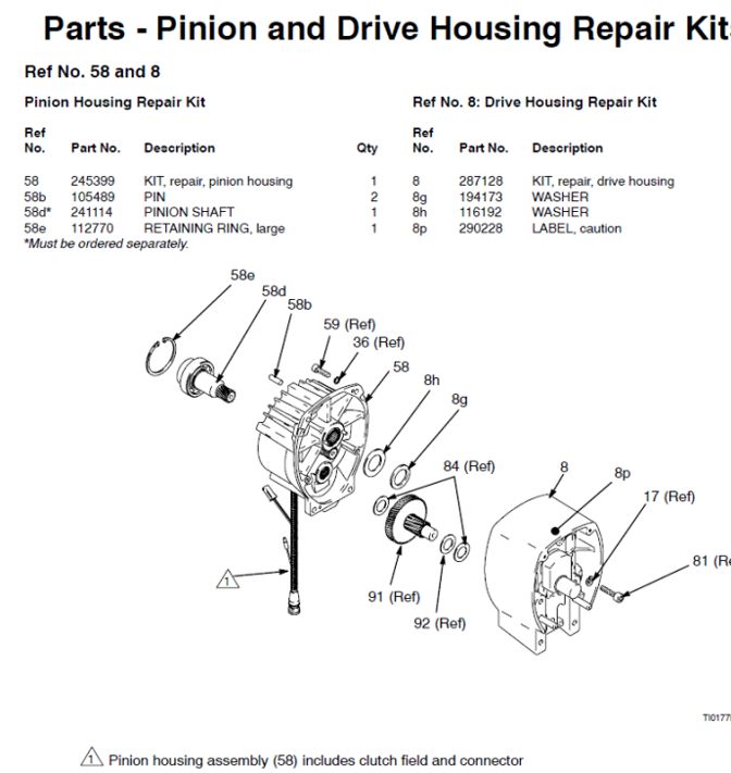 Graco Texspray 1030 FC pinion & housing parts