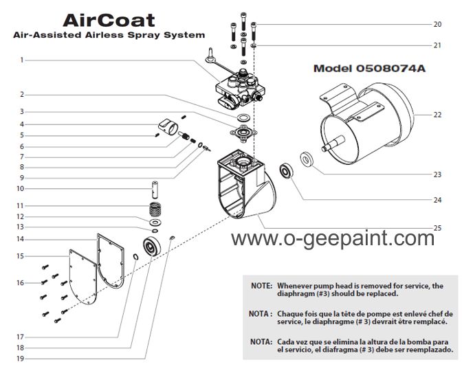 Titan Aircoat diphragm pump Assembly parts