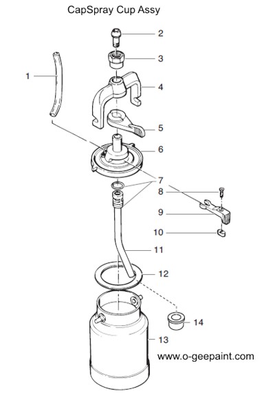 exploded view of capSpray Siphon cup in all its glory