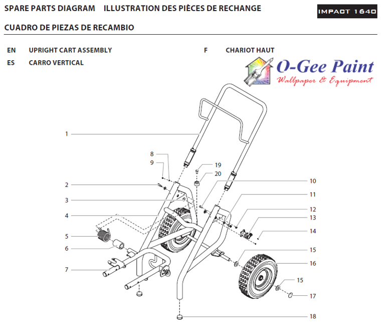 Impact 1640 hi cart assembly airless sprayer parts