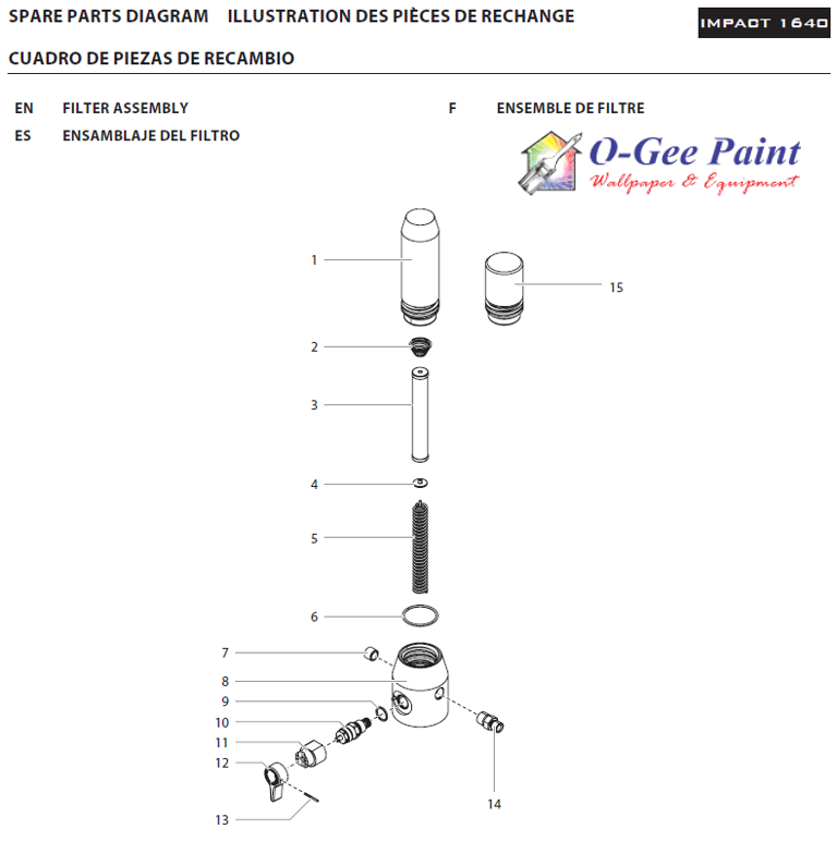 Impact 1640 filter body airless sprayer parts