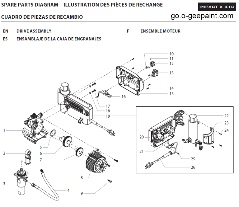 Impact X 410 drive assembly parts
