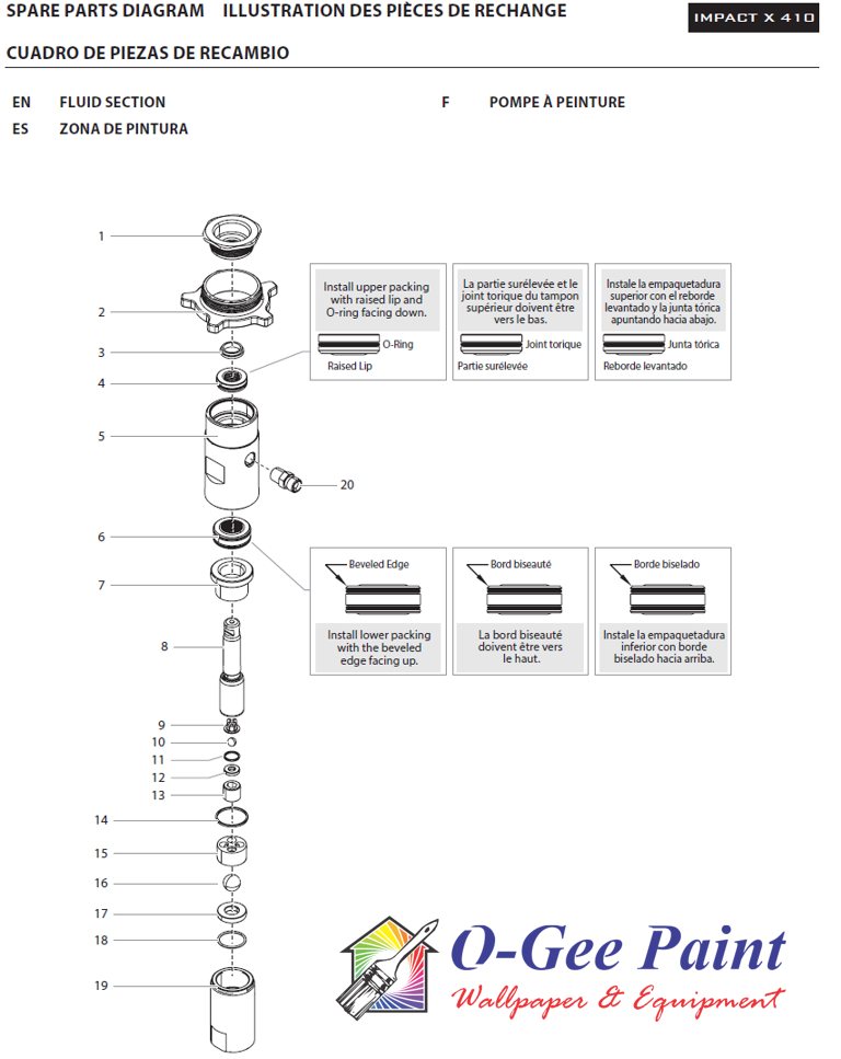 Impact X 410 fluid section parts
