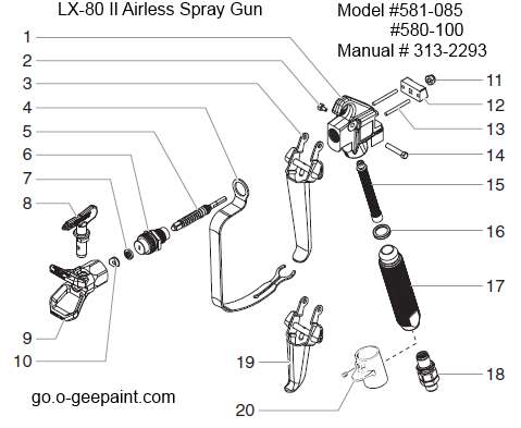 LX-80 airless spray gun parts exploded view
