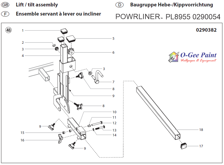 powrLiner 8955 parts lift and tilt assembly