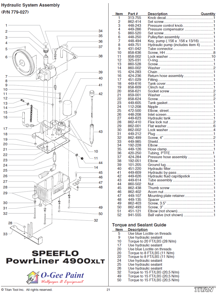 powrLiner 4900xlt hydraulic system assembly parts