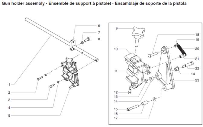 exploded view of the gun holder assembly for the powrliner 550
