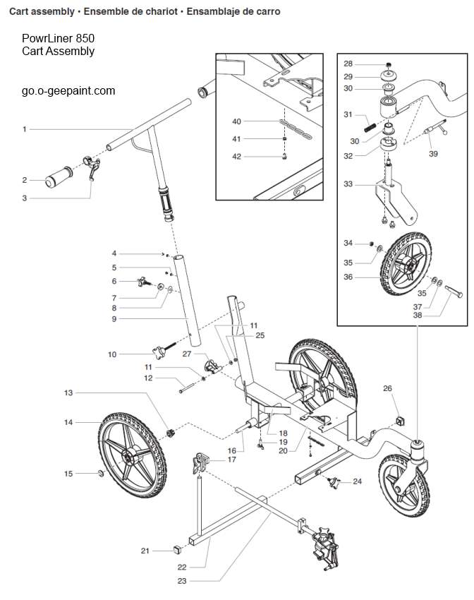 powrliner 850 cart exploded view of parts and assembly