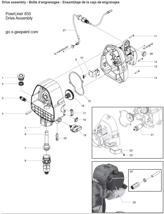 drive assembly exploded view for powrliner 850 airless striping machine