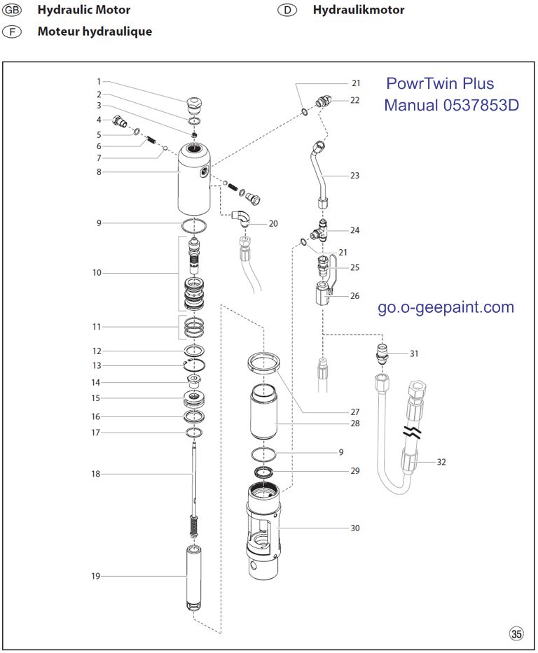 Powrtwin plus hydraulic motor exploded view