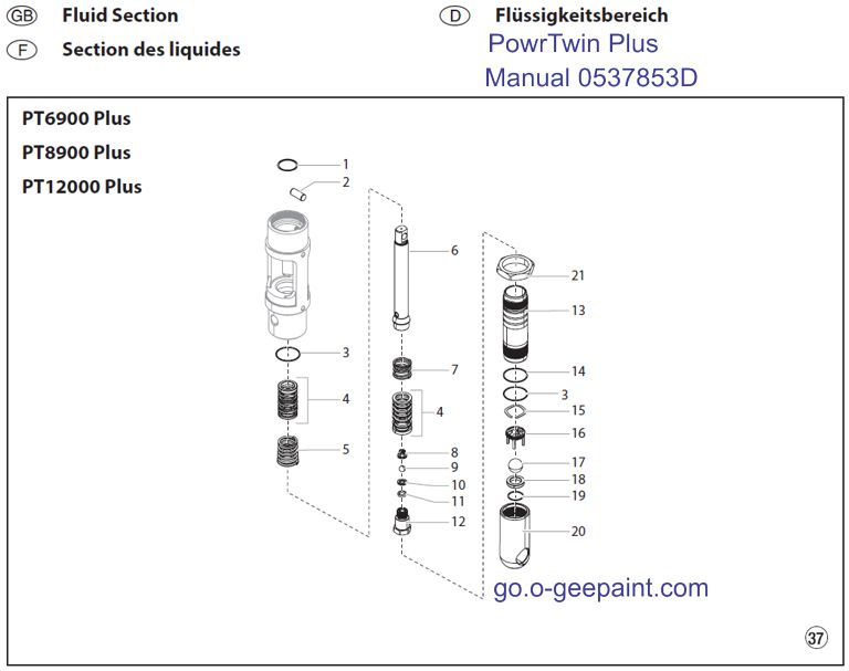 Powrtwin plus fluid secton 6900, 8900, 12000 exploded view