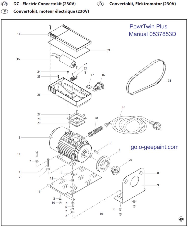 Powrtwin plus electric Convertokit 230V exploded view