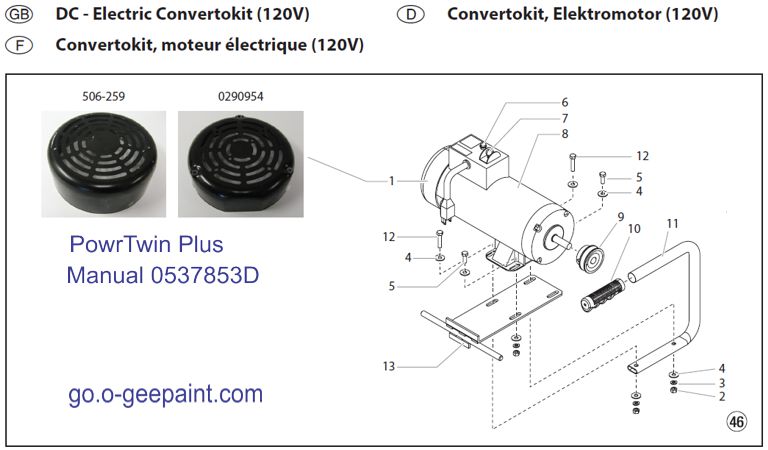 Powrtwin plus electric convertokit 120V exploded view