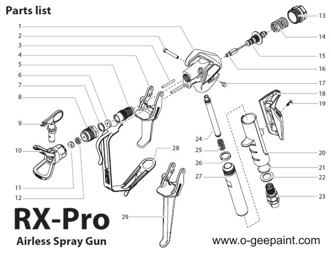 titan rx-pro airless spray gun parts breakdown