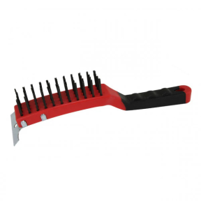 RED STEEL WIRE BRUSH W/ SCRAPER